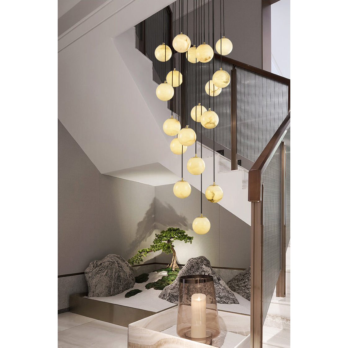 Belen Balls Modern Cluster Alabaster Chandelier