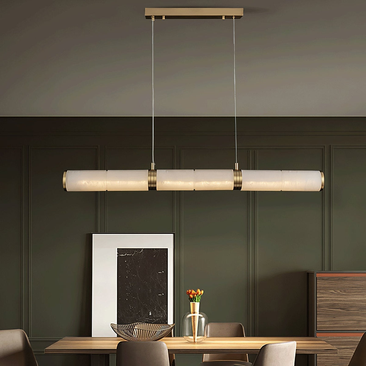 Gevrel Minimalist Alabaster Linear Pendant Light