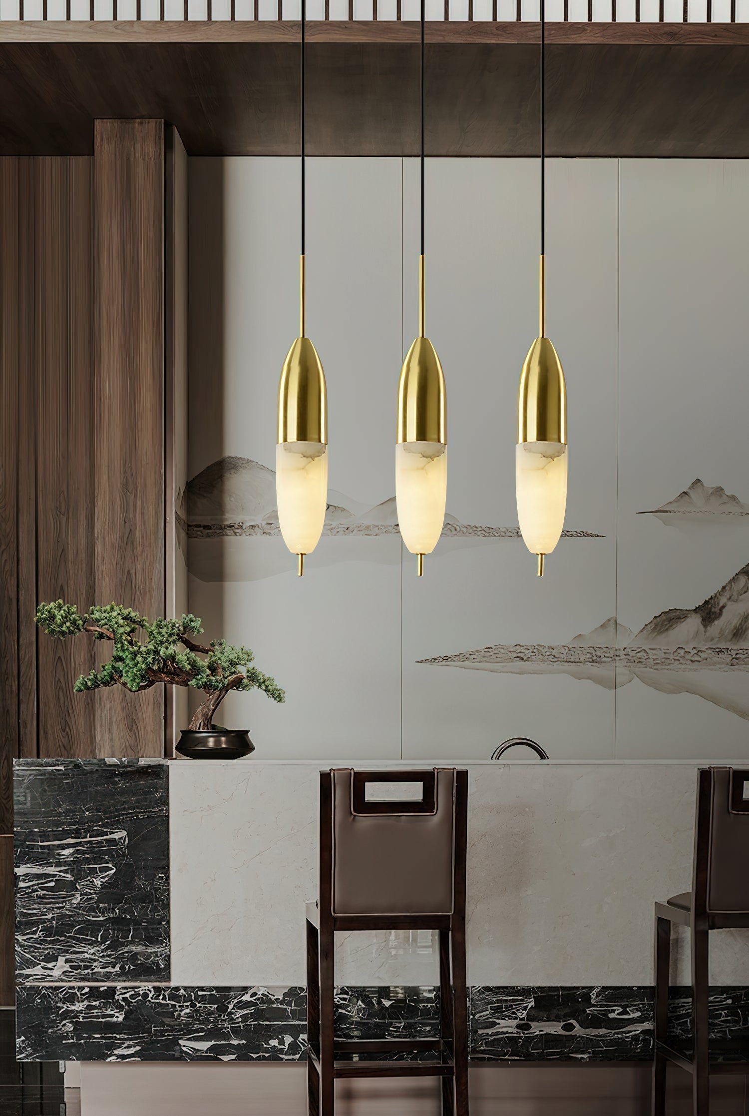 Himinuvye Alabaster Minimalist Bolus Brass Pendant Light