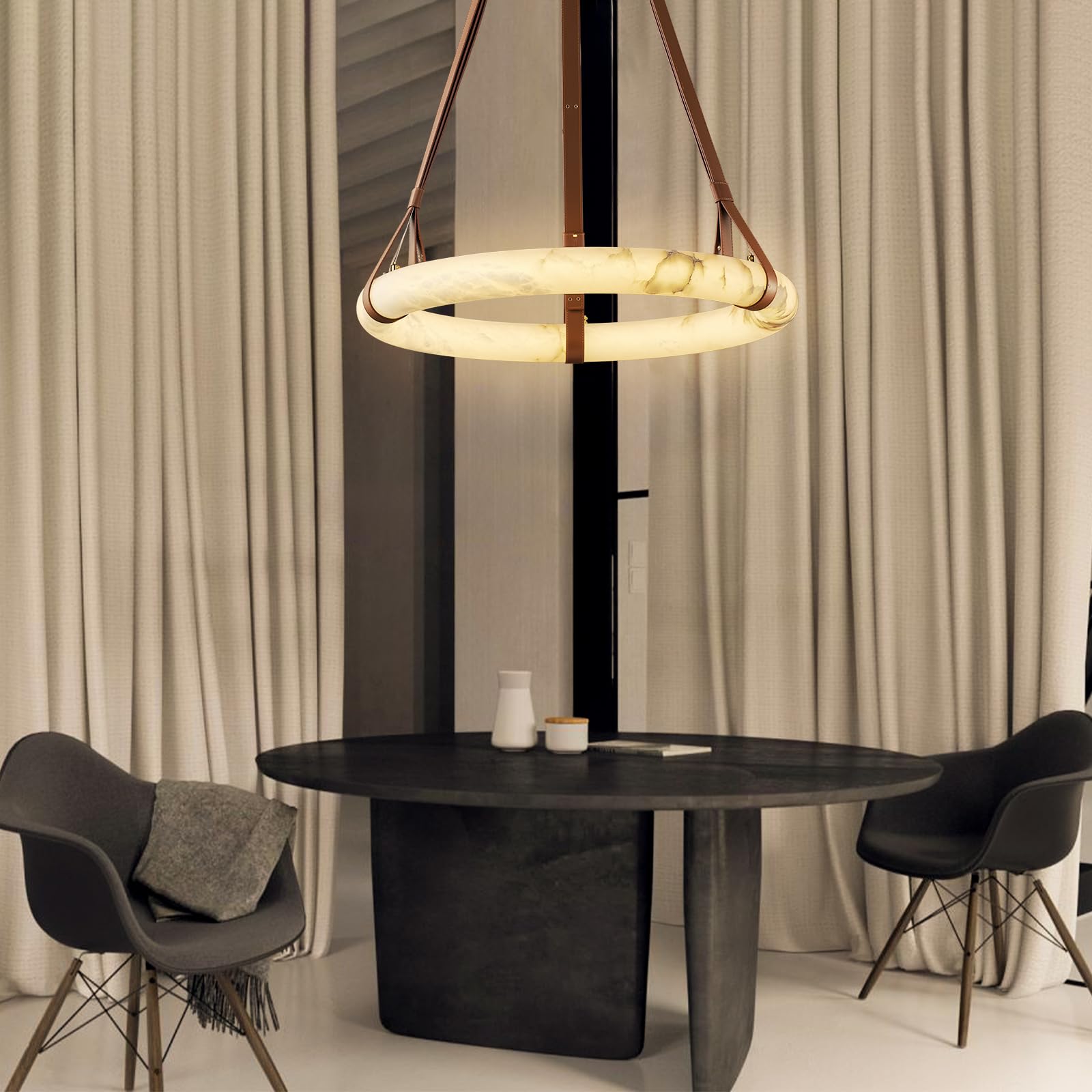 Lixor Alabaster Chandeliers Ring Leather Strap Version A