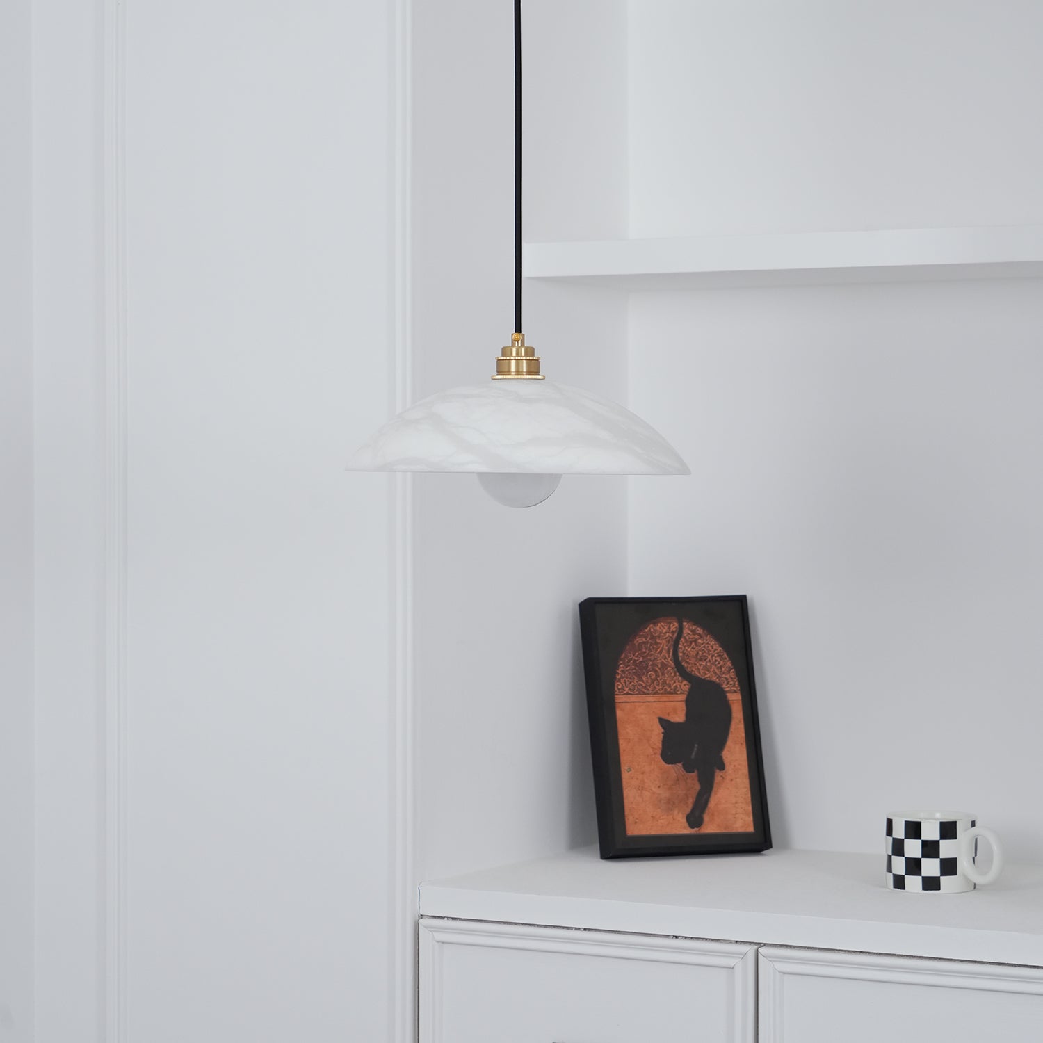 Gabriel Minimalist Alabaster Brass Dome Pendant Light
