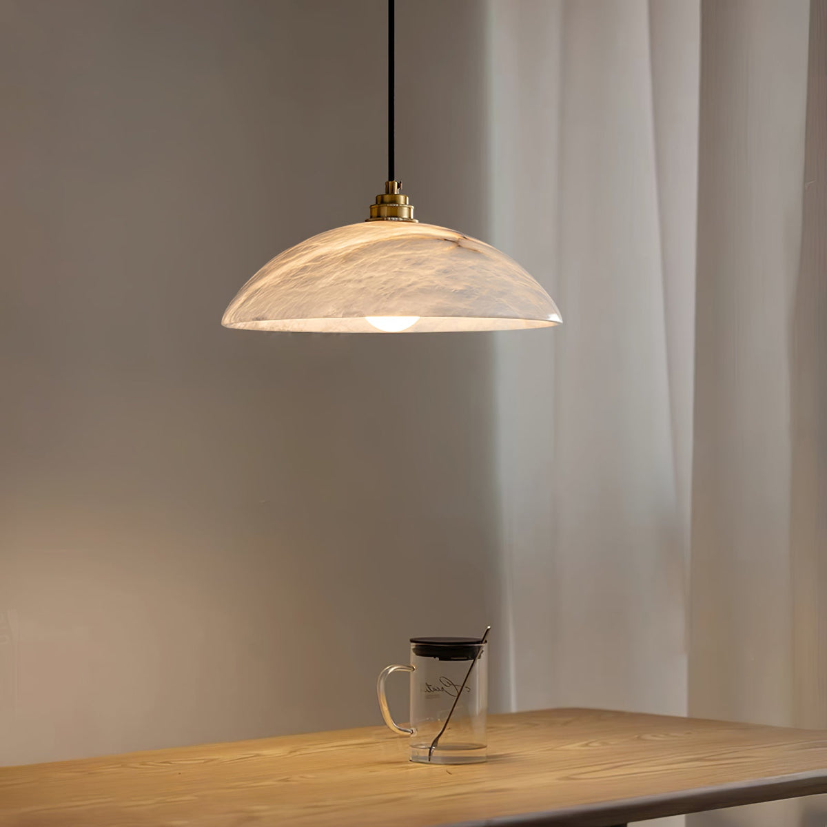 Gabriel Minimalist Alabaster Brass Dome Pendant Light
