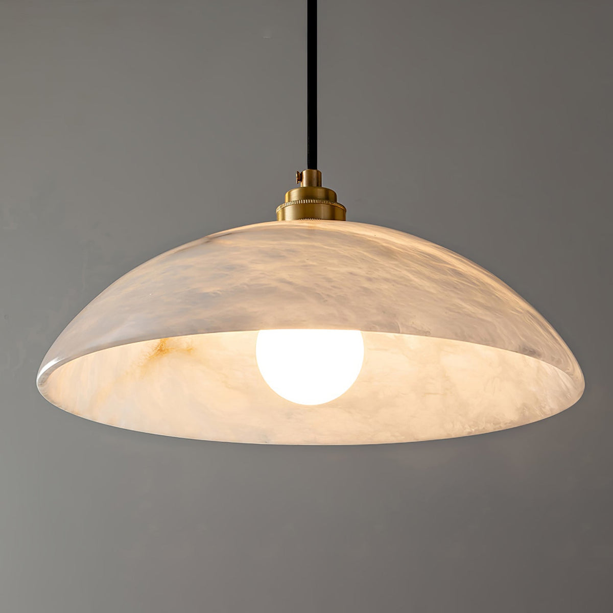 Gabriel Minimalist Alabaster Brass Dome Pendant Light