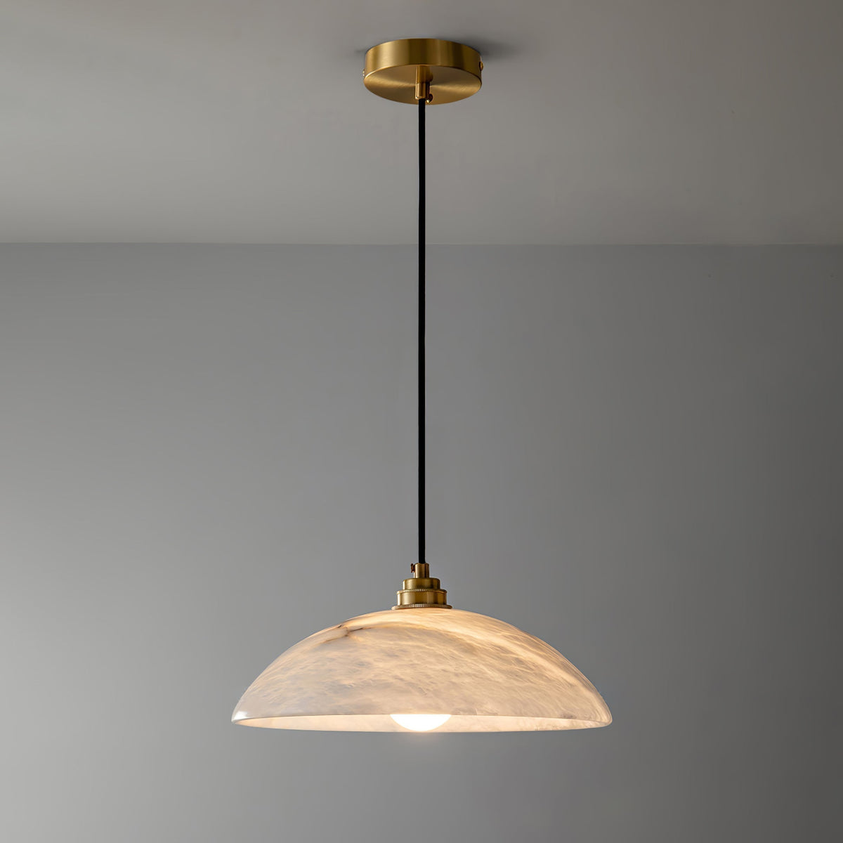 Gabriel Minimalist Alabaster Brass Dome Pendant Light