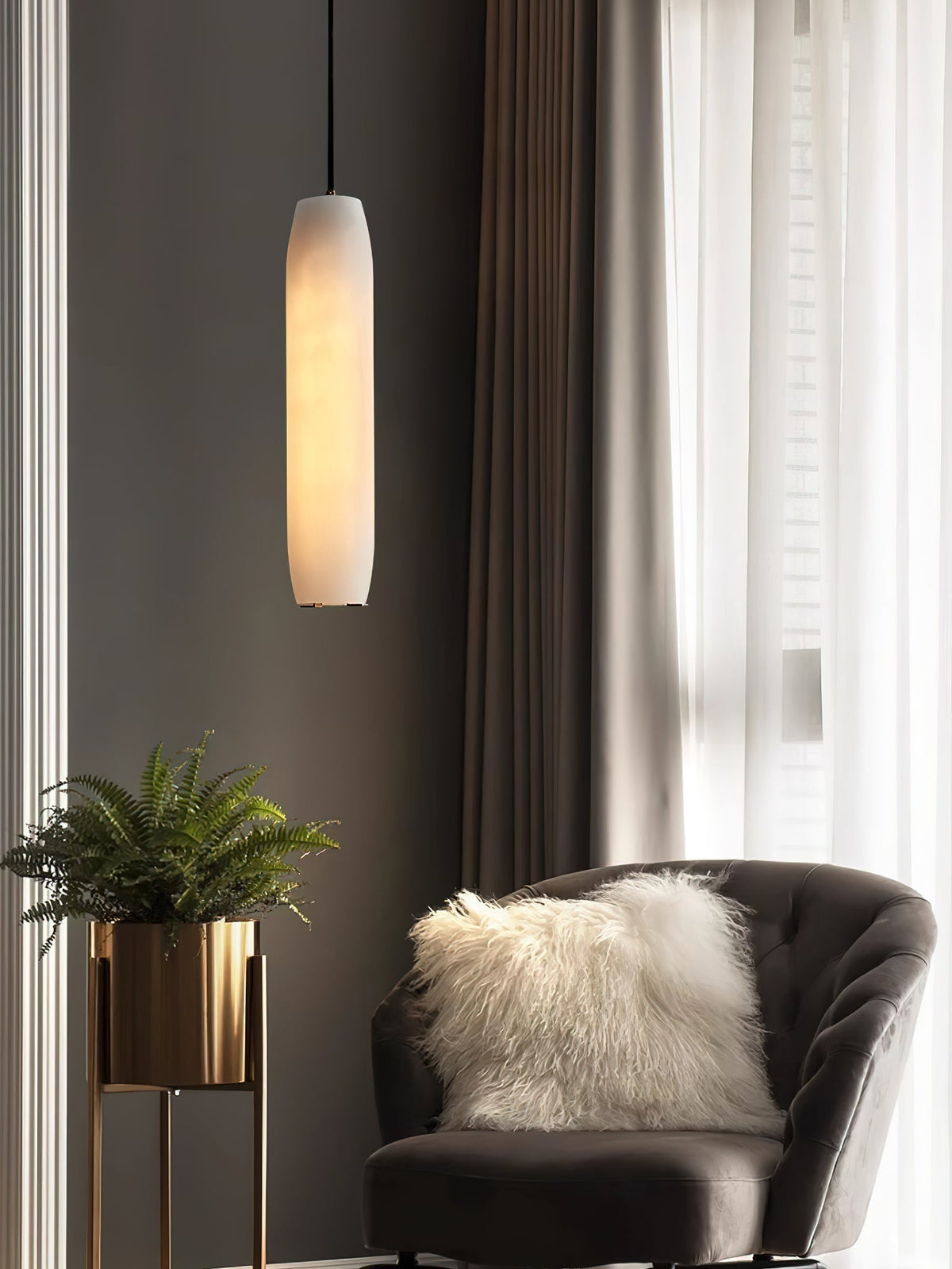 Orven Flute Modern Minimalist Alabaster Pendant Light