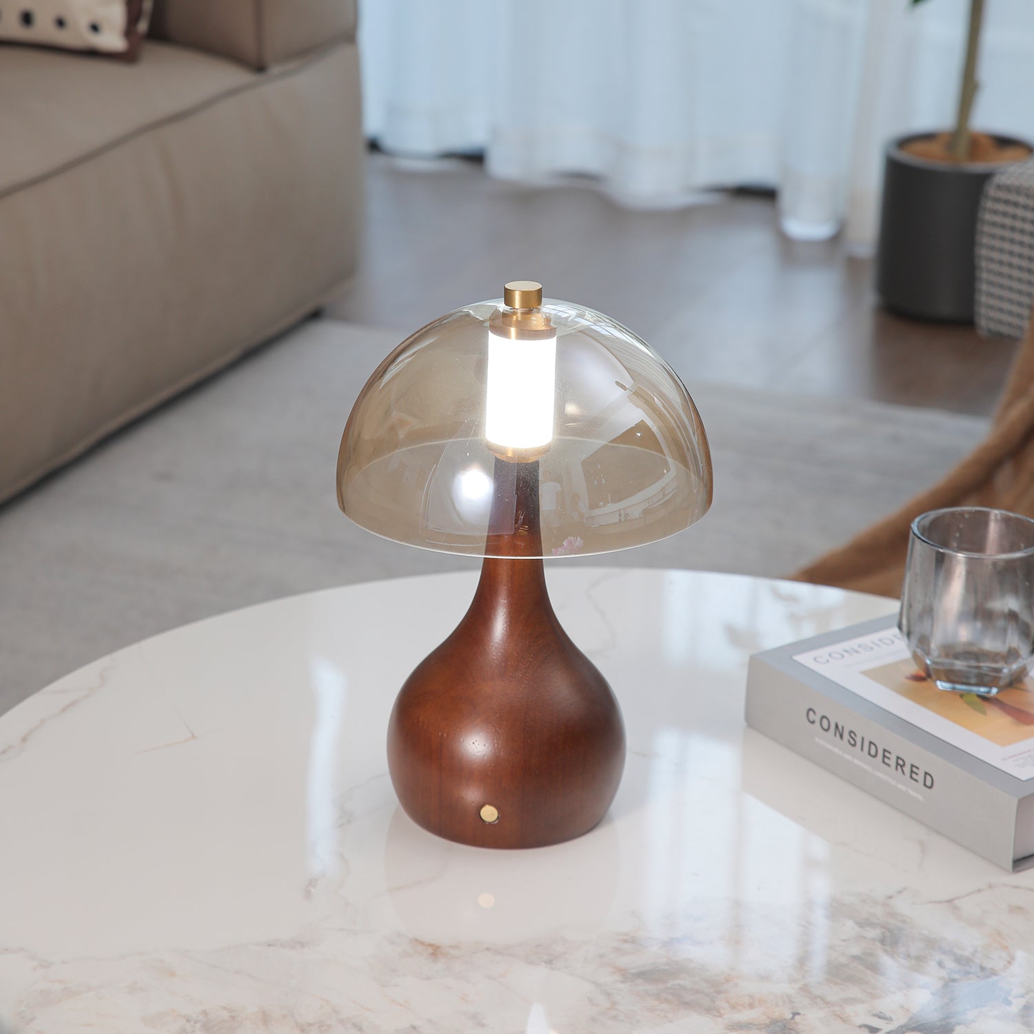 Aurae Wood & Glass Modern Table Lamp