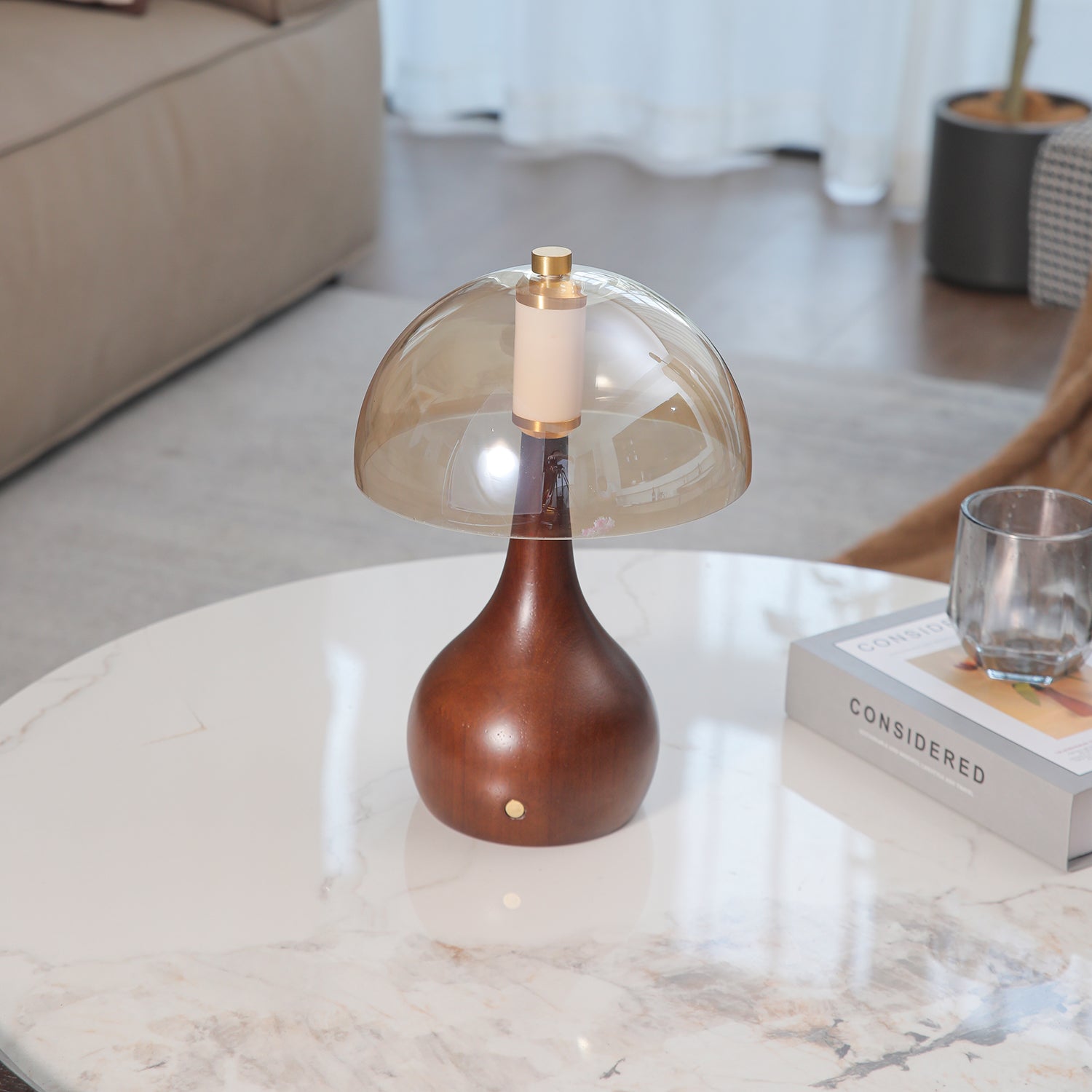 Aurae Wood & Glass Modern Table Lamp