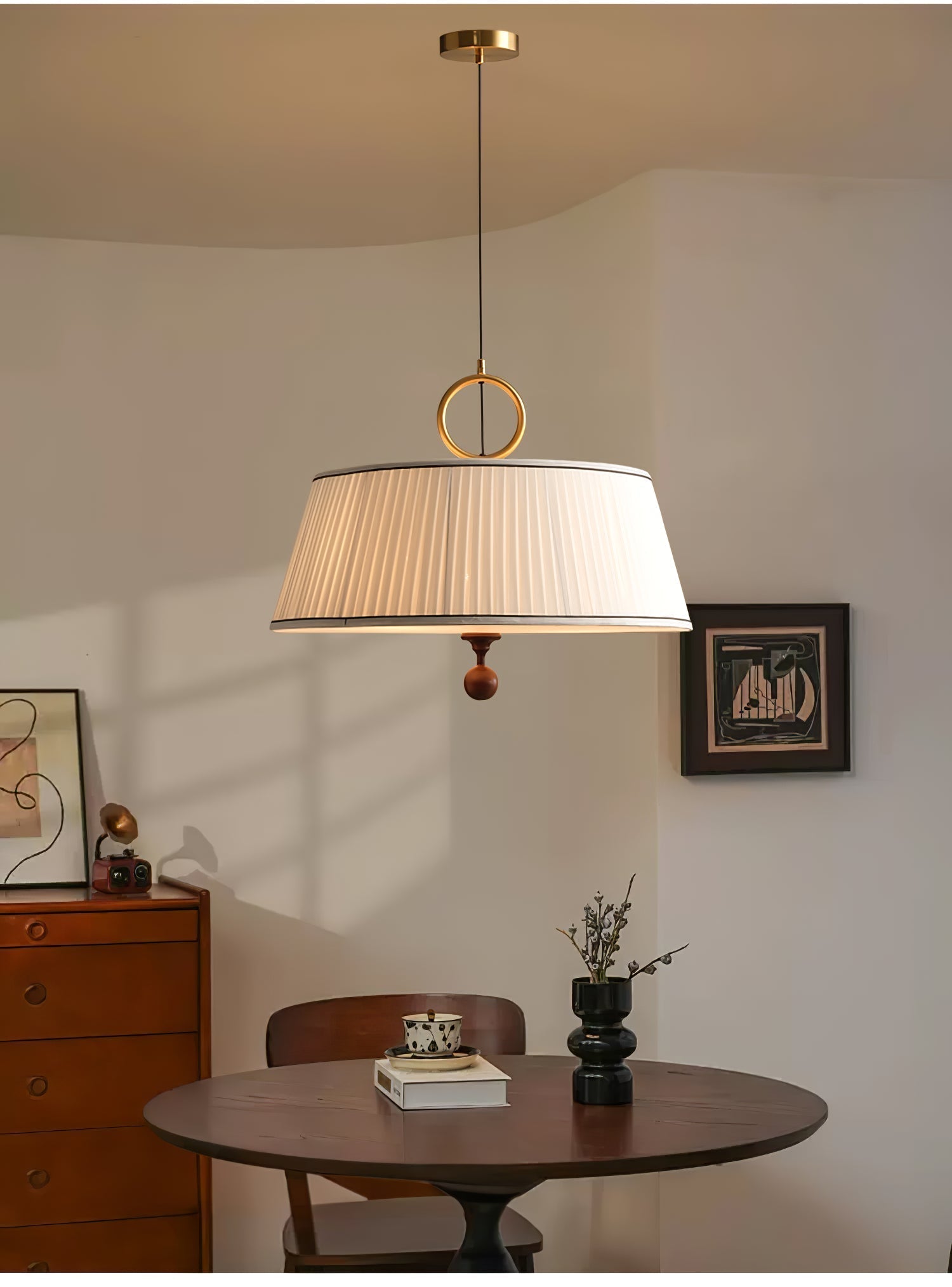 Quvlen Traditional Natural Wood Fabric Pendant Lamp