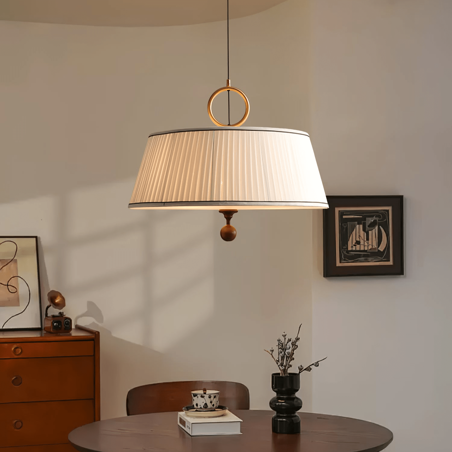 Quvlen Traditional Natural Wood Fabric Pendant Lamp