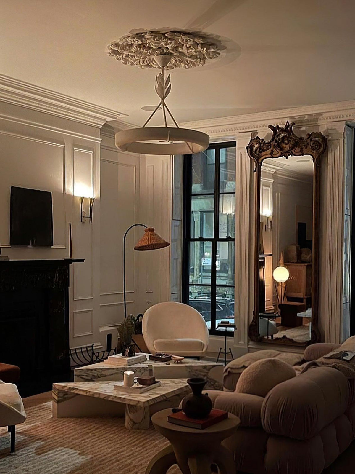 Eixor Chandelier Plaster White Floral Shape Minimalist