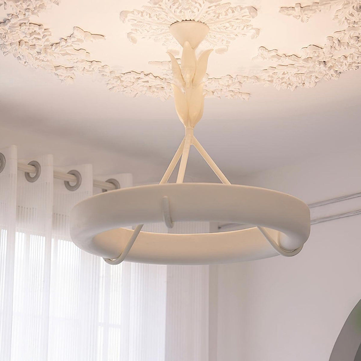 Eixor Chandelier Plaster White Floral Shape Minimalist