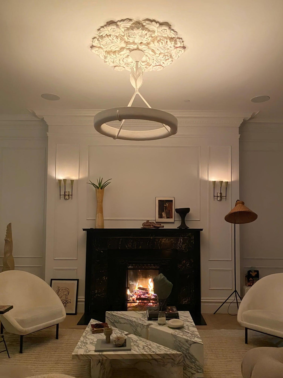 Eixor Chandelier Plaster White Floral Shape Minimalist