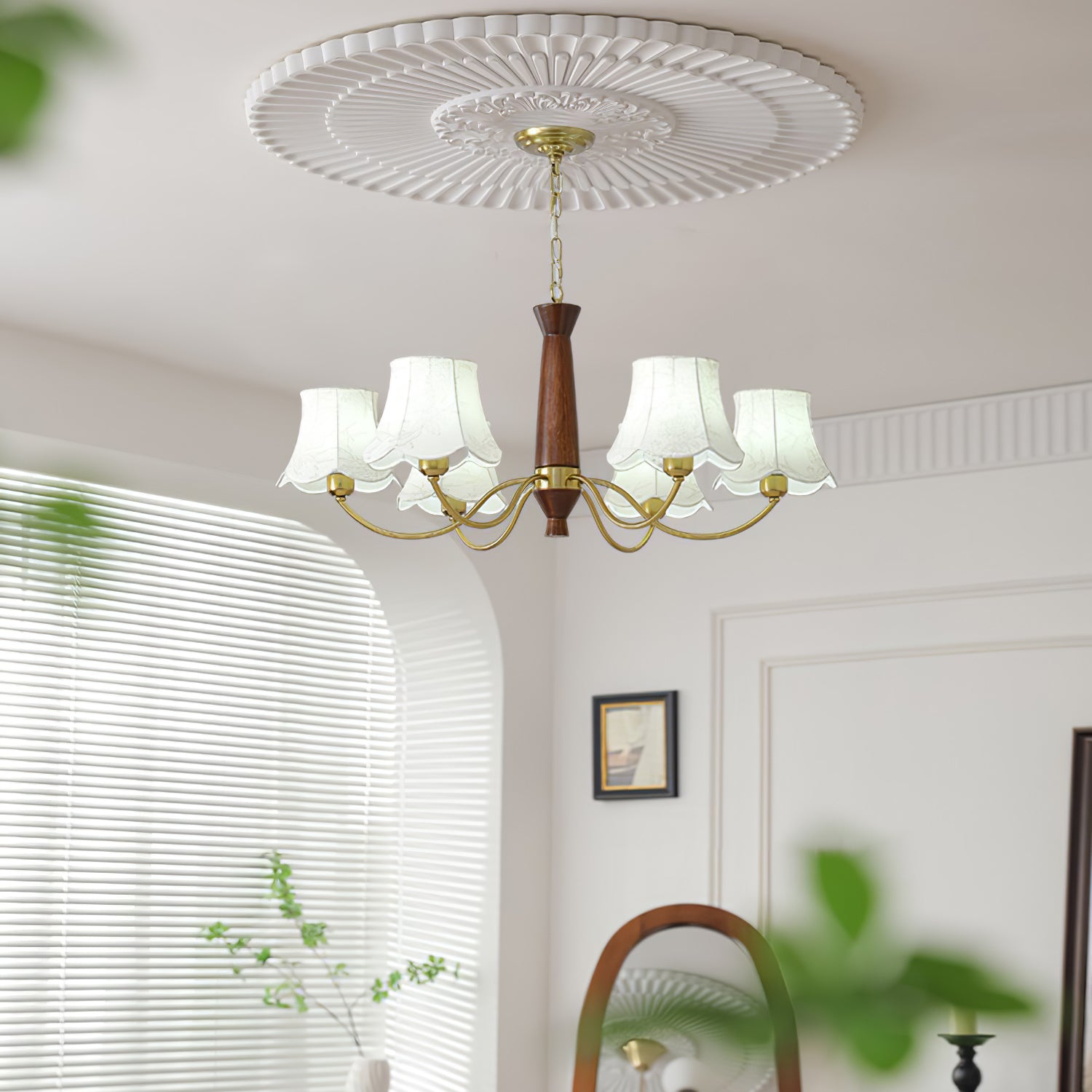Kaelith Chandelier Brass Fabric Curved Arms