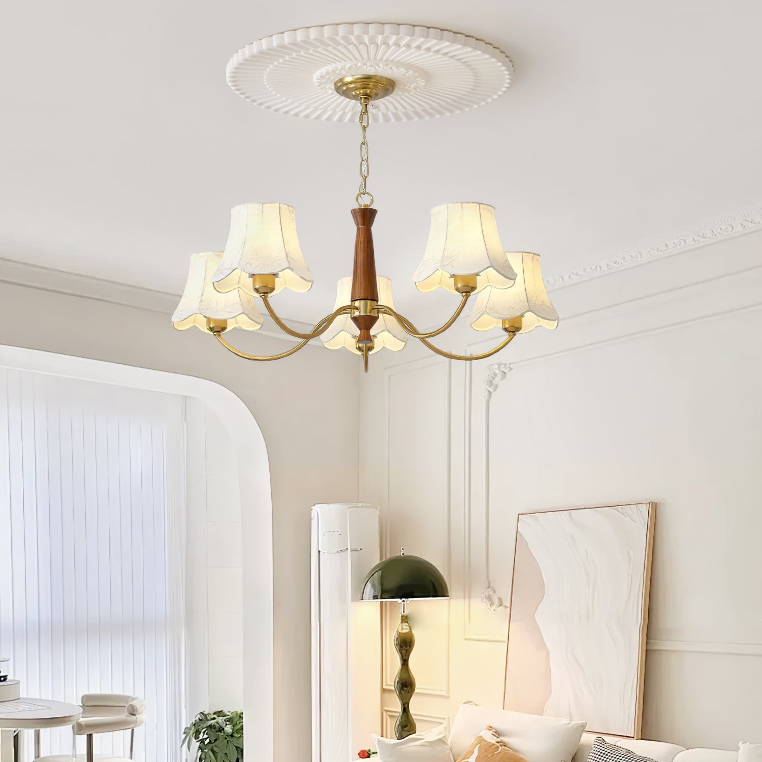 Kaelith Chandelier Brass Fabric Curved Arms