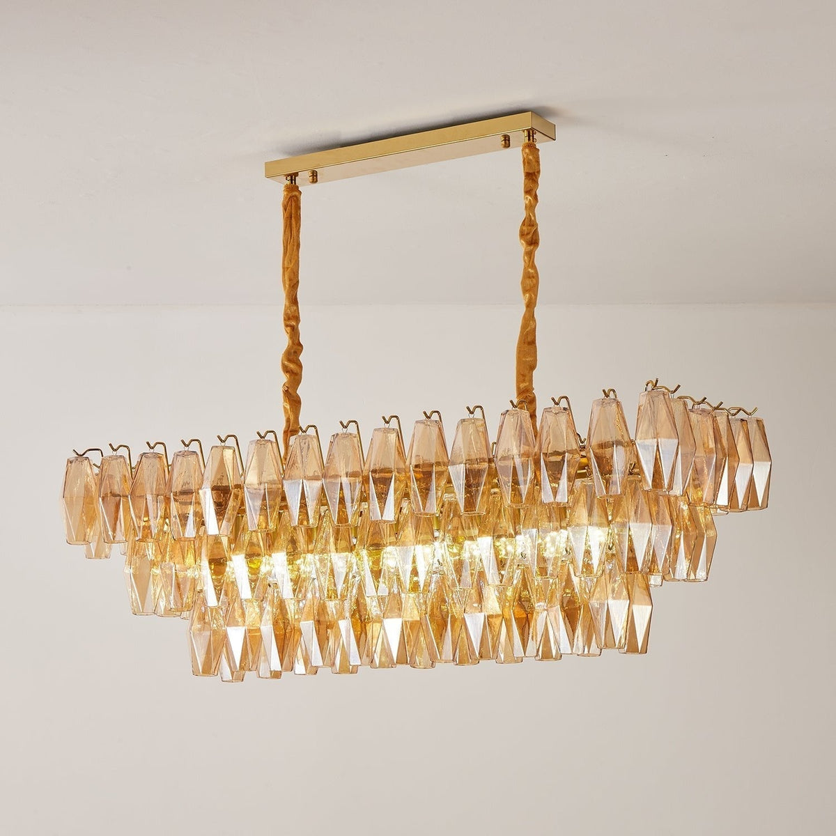 Lioraiel Chandelier Amber Prism Glass Rectangular Layered