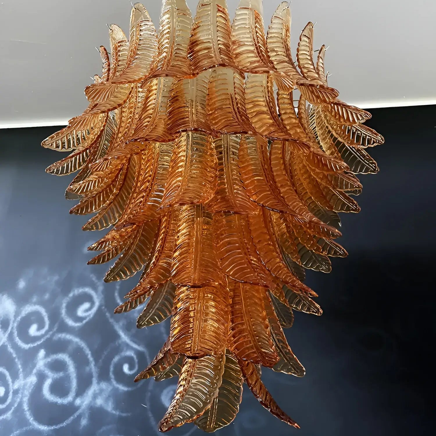 Veleena Chandelier Amber Murano Glass Leaves Layered