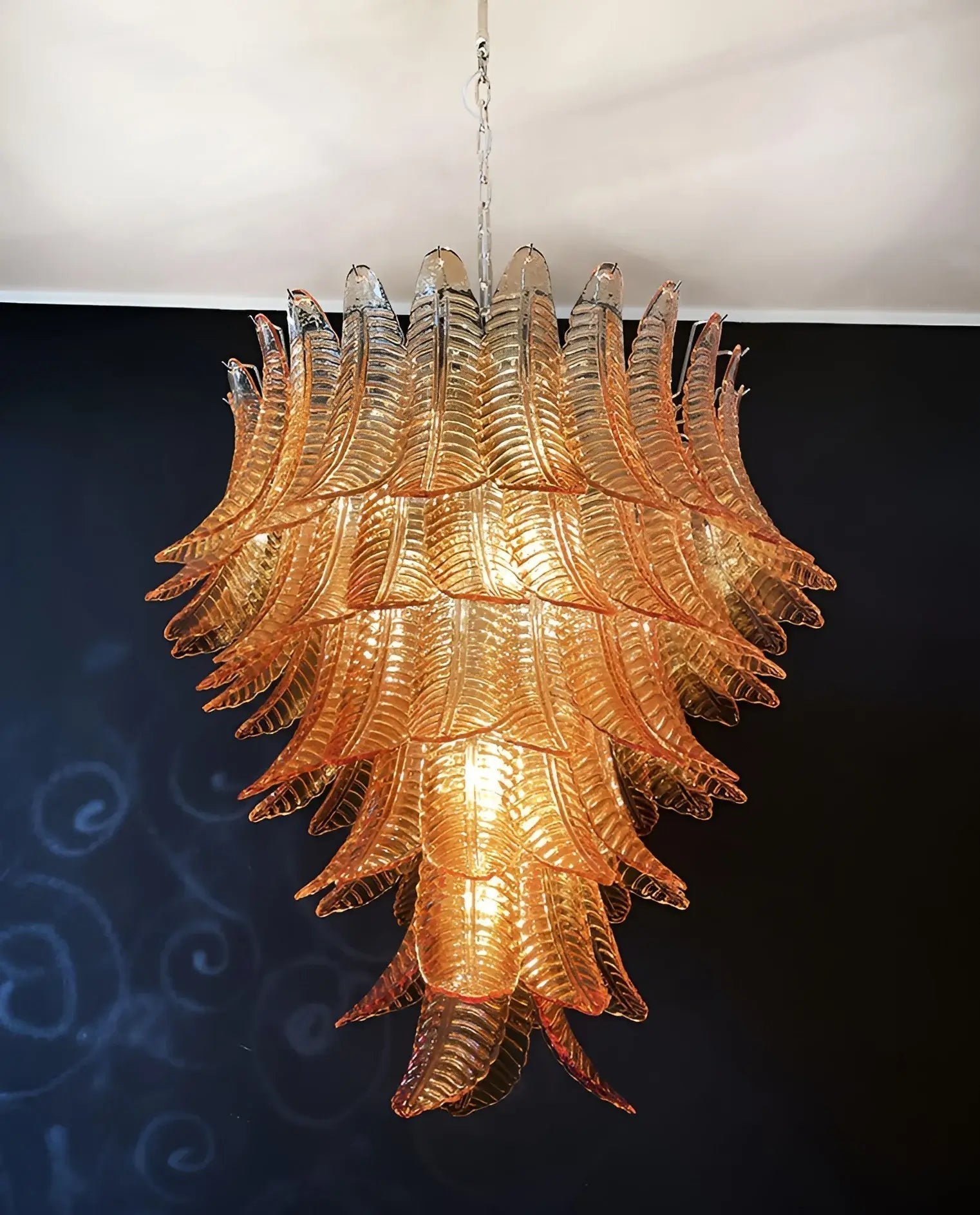 Veleena Chandelier Amber Murano Glass Leaves Layered
