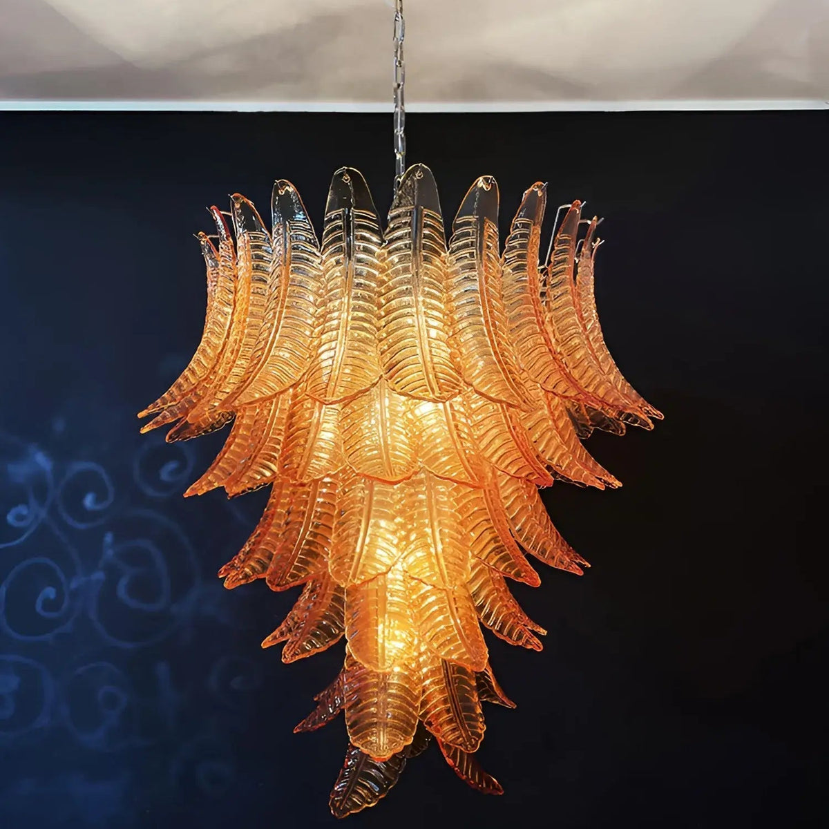 Veleena Chandelier Amber Murano Glass Leaves Layered
