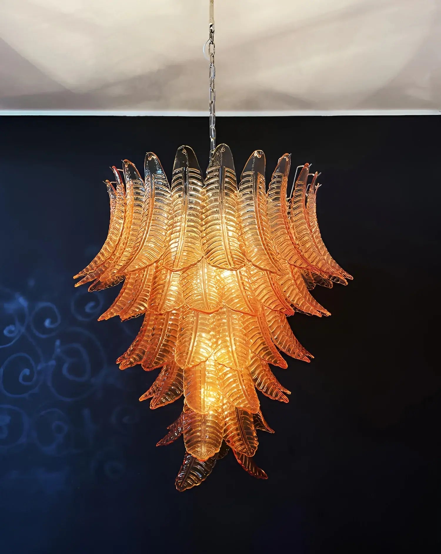 Veleena Chandelier Amber Murano Glass Leaves Layered