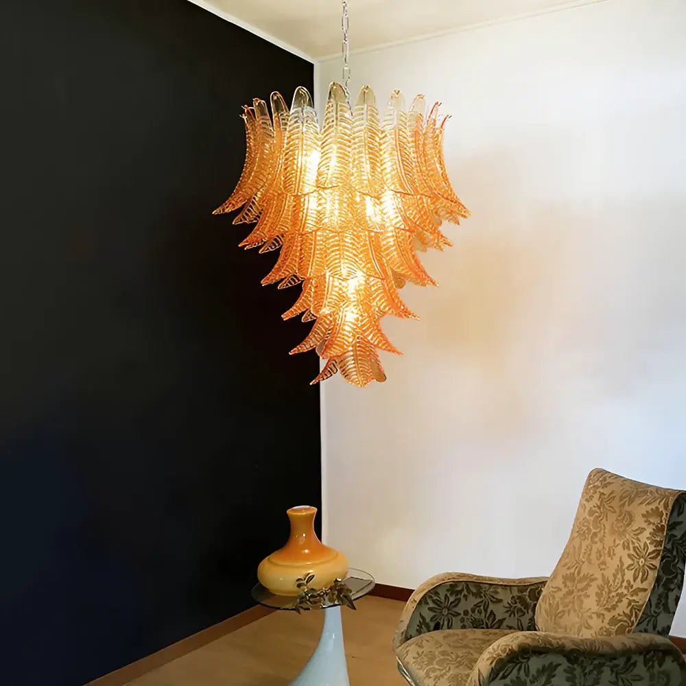 Veleena Chandelier Amber Murano Glass Leaves Layered