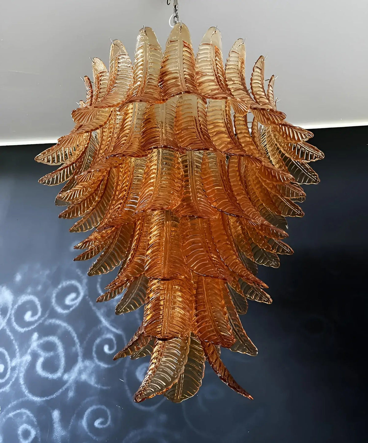 Veleena Chandelier Amber Murano Glass Leaves Layered