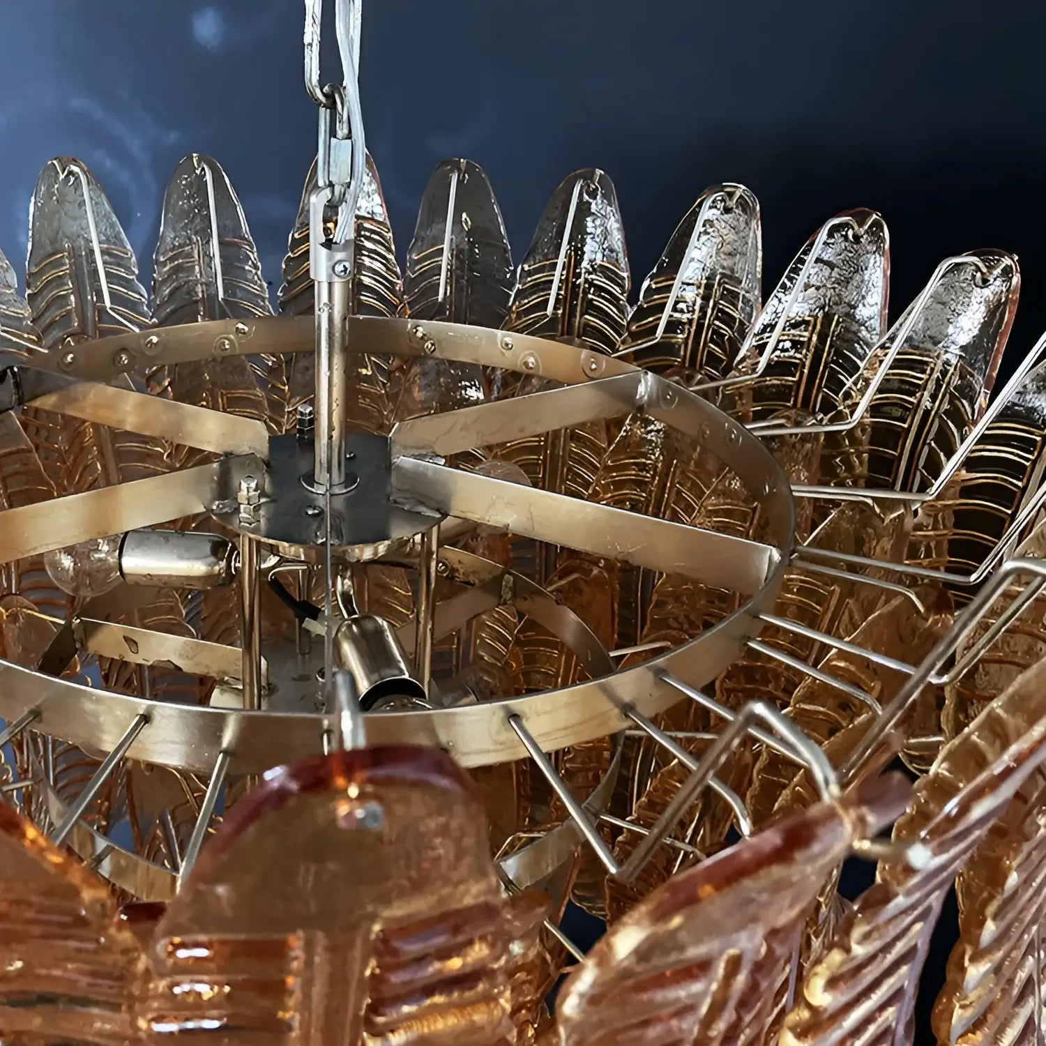 Veleena Chandelier Amber Murano Glass Leaves Layered