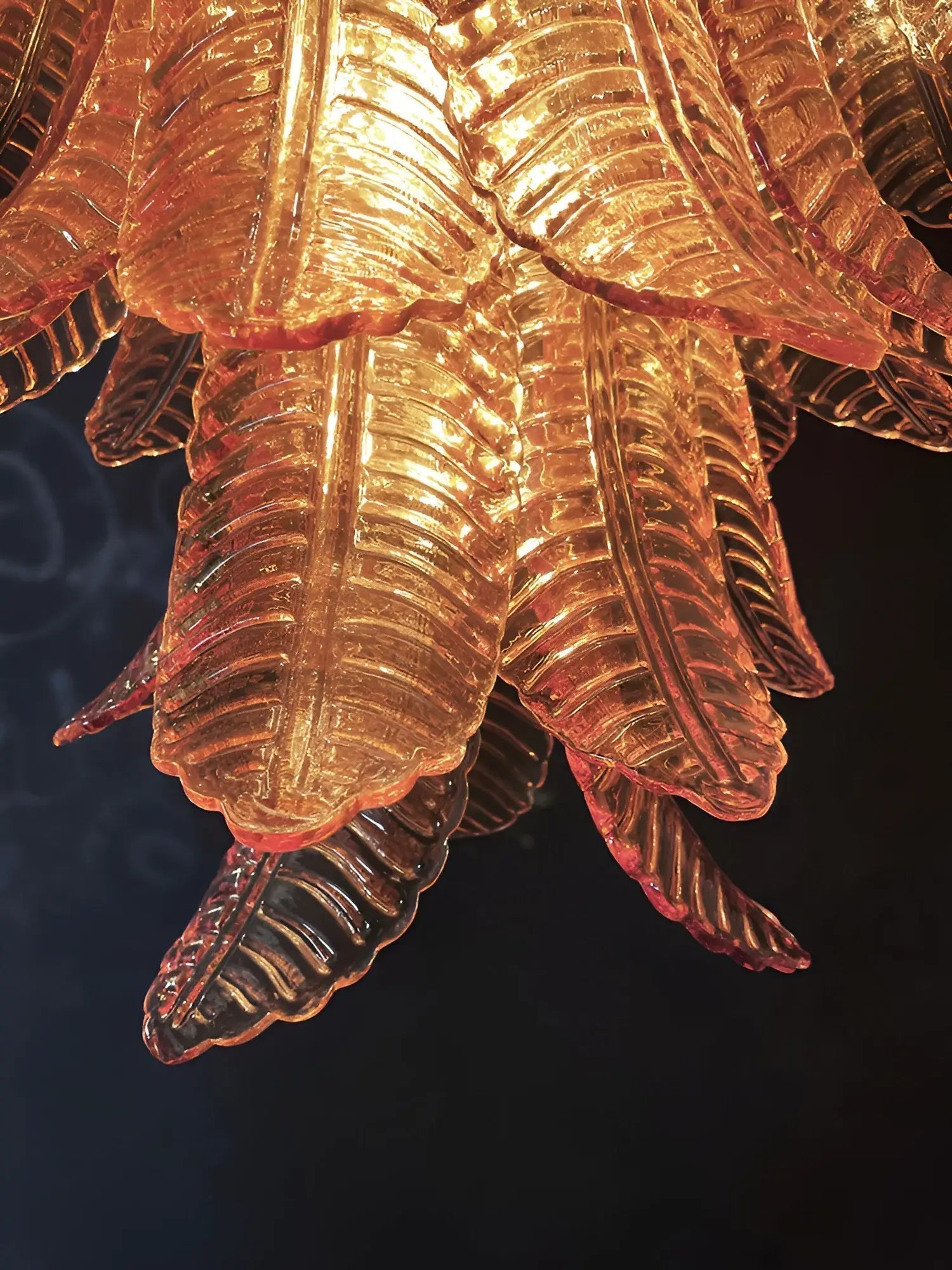 Veleena Chandelier Amber Murano Glass Leaves Layered