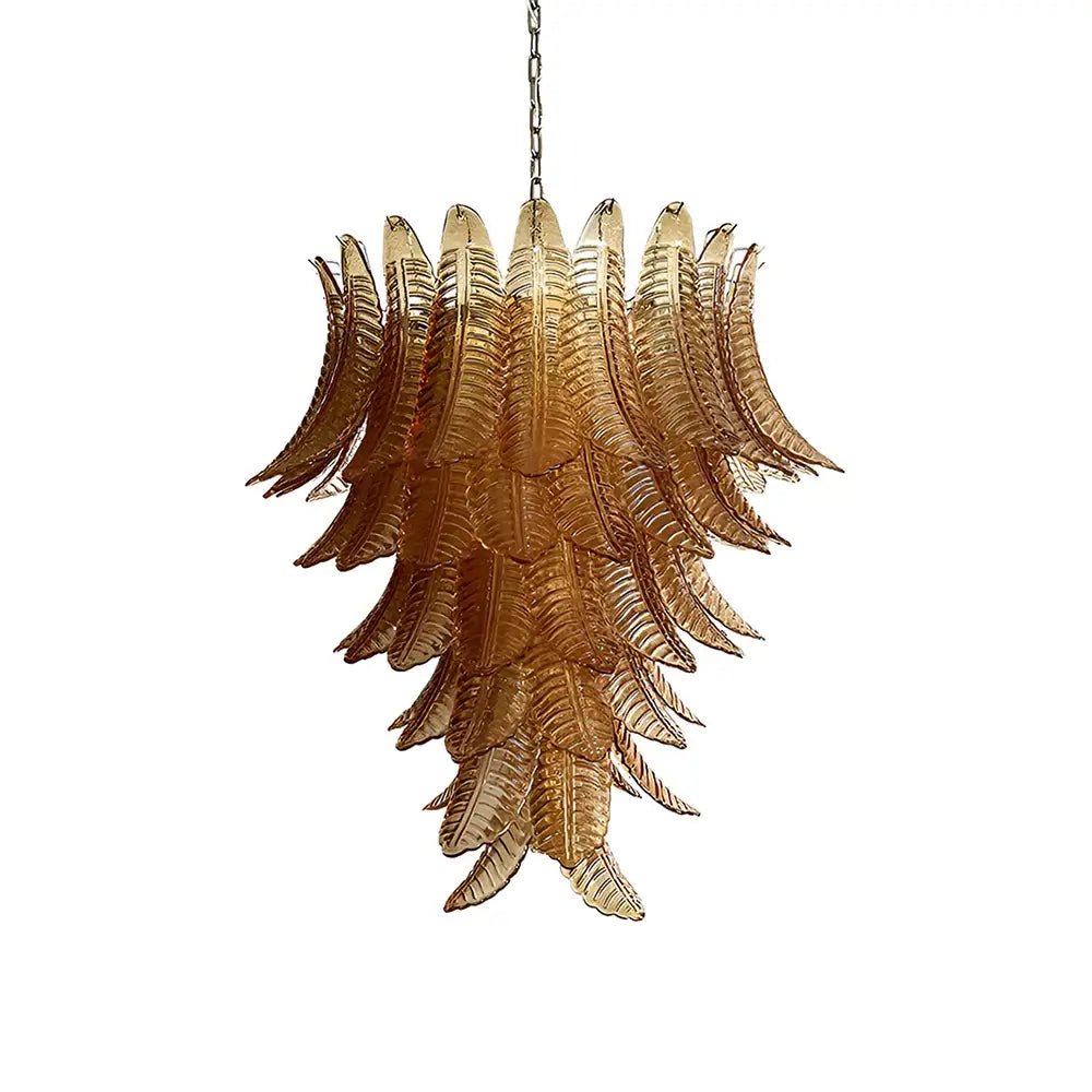 Veleena Chandelier Amber Murano Glass Leaves Layered