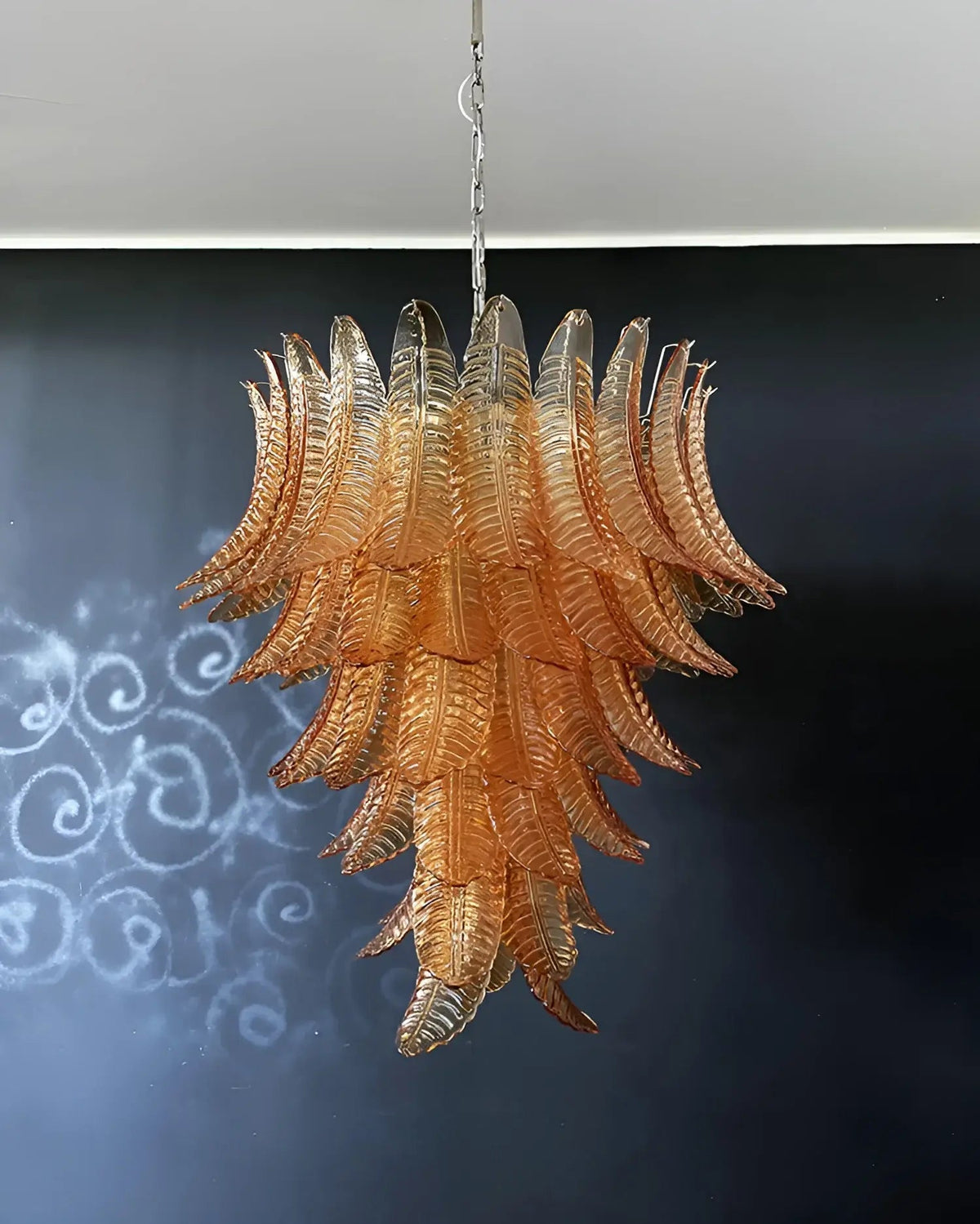 Veleena Chandelier Amber Murano Glass Leaves Layered
