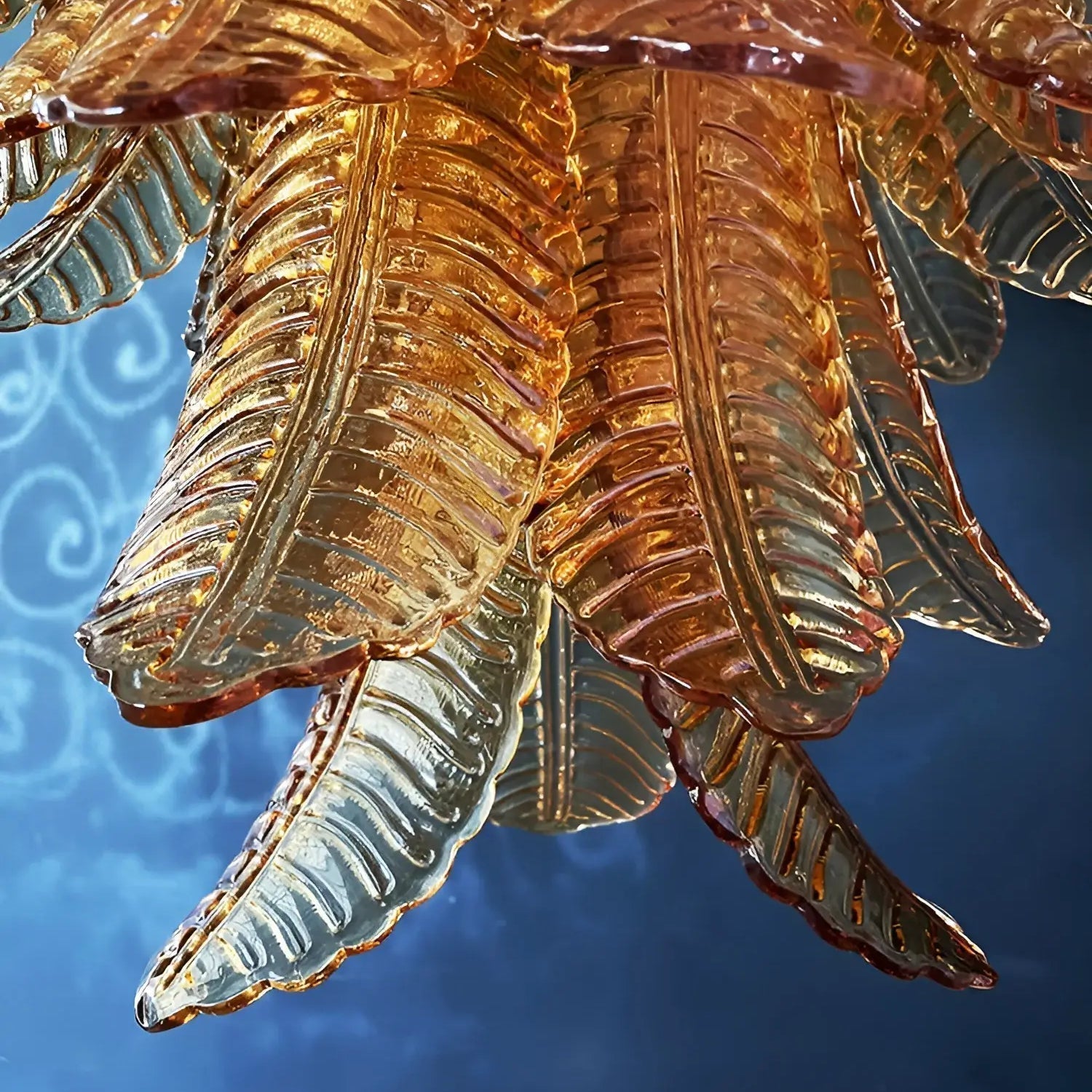 Veleena Chandelier Amber Murano Glass Leaves Layered