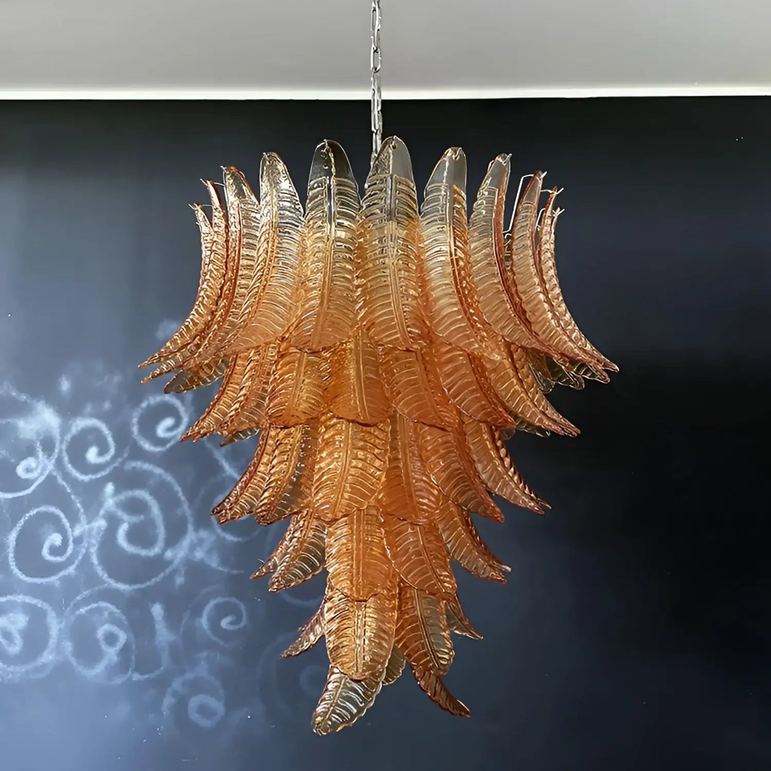 Veleena Chandelier Amber Murano Glass Leaves Layered