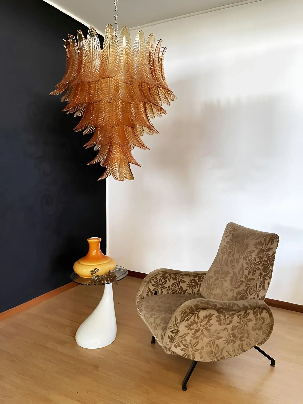 Veleena Chandelier Amber Murano Glass Leaves Layered