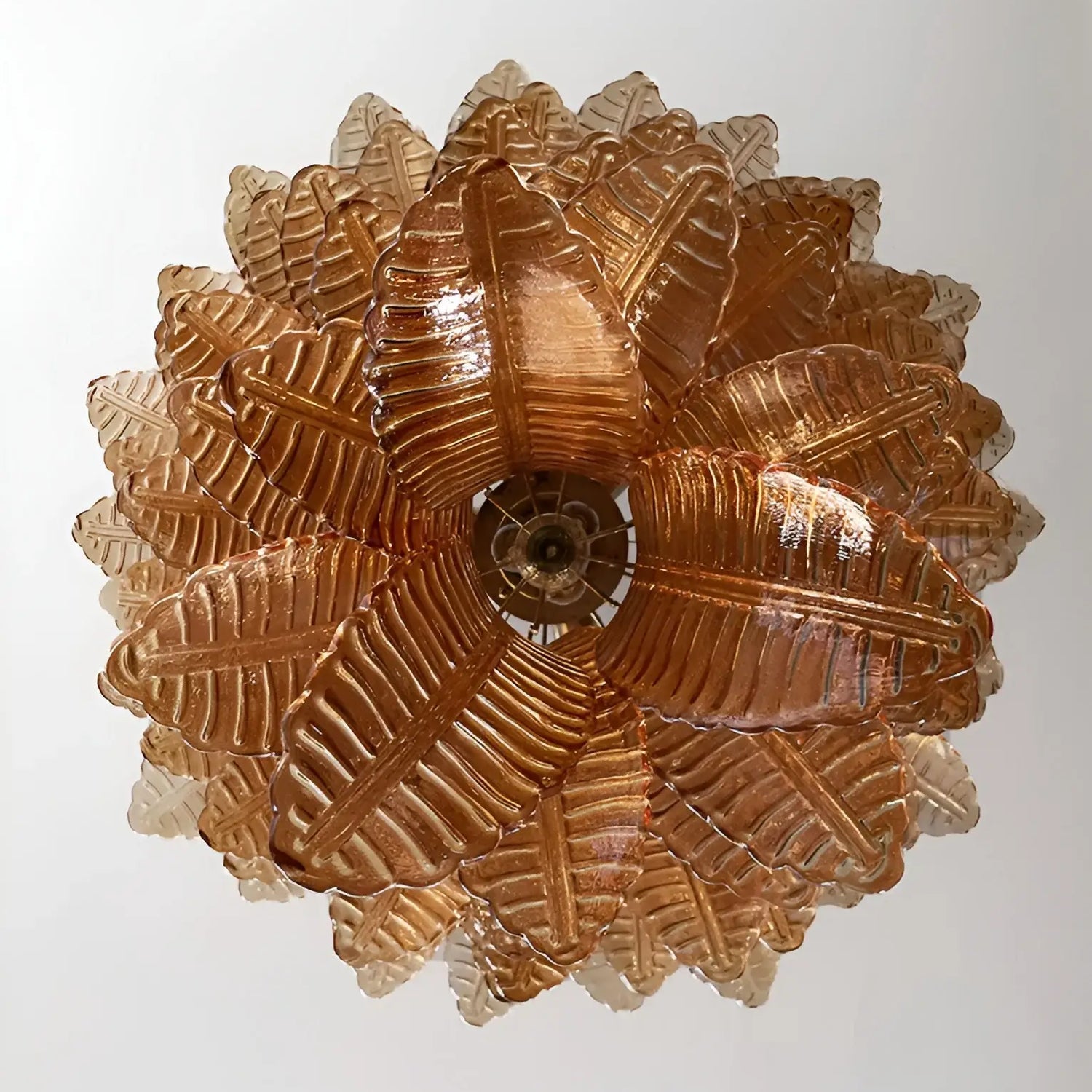 Veleena Chandelier Amber Murano Glass Leaves Layered