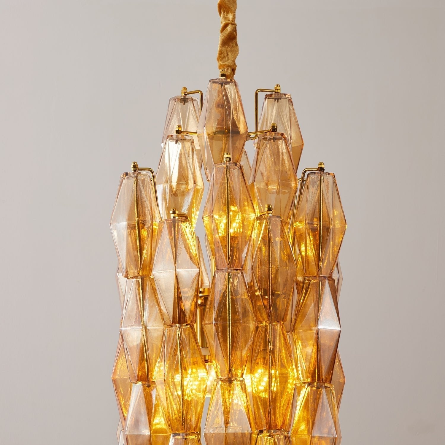 Lioraian Chandelier Amber Prism Long Cascading Glass Vintage