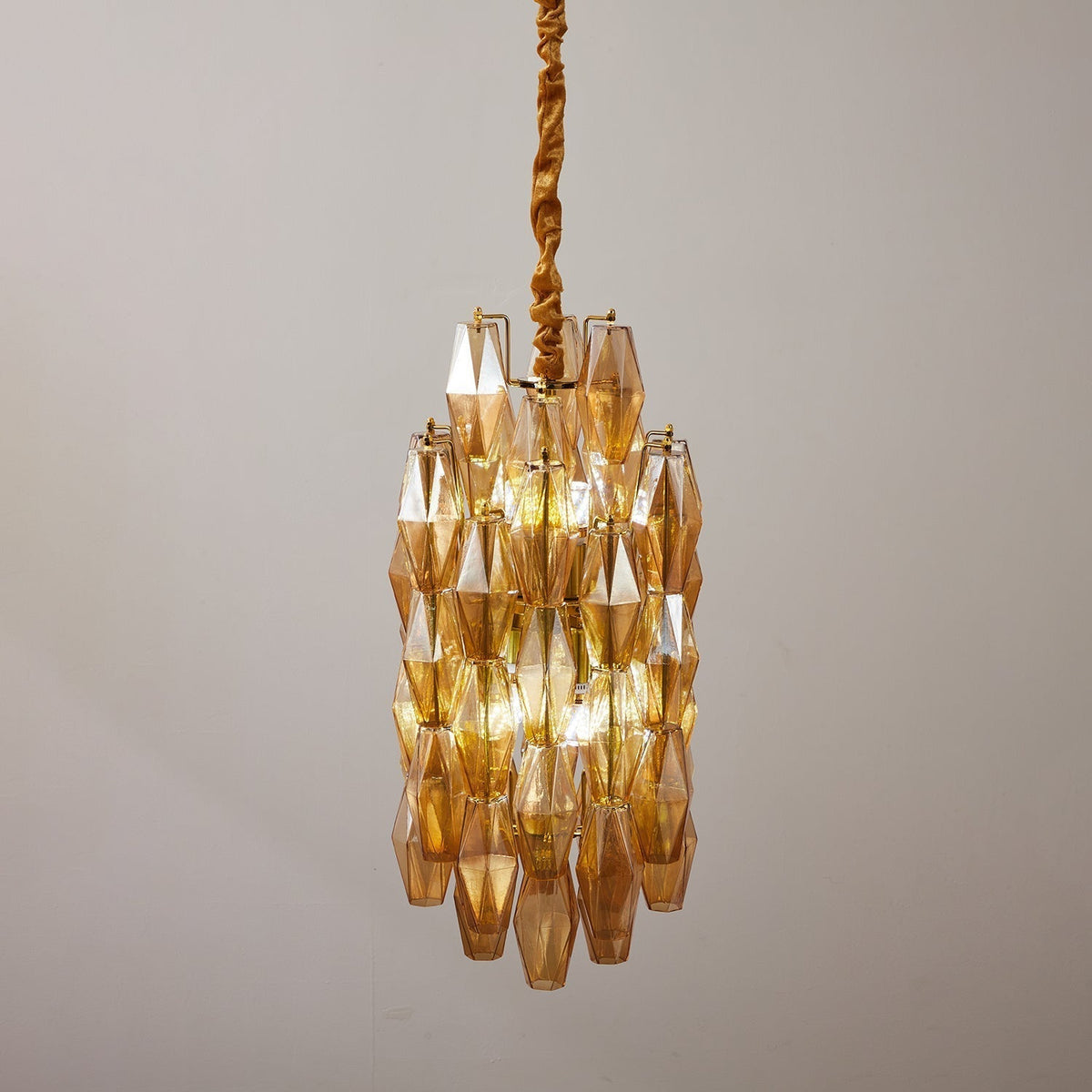 Lioraian Chandelier Amber Prism Long Cascading Glass Vintage