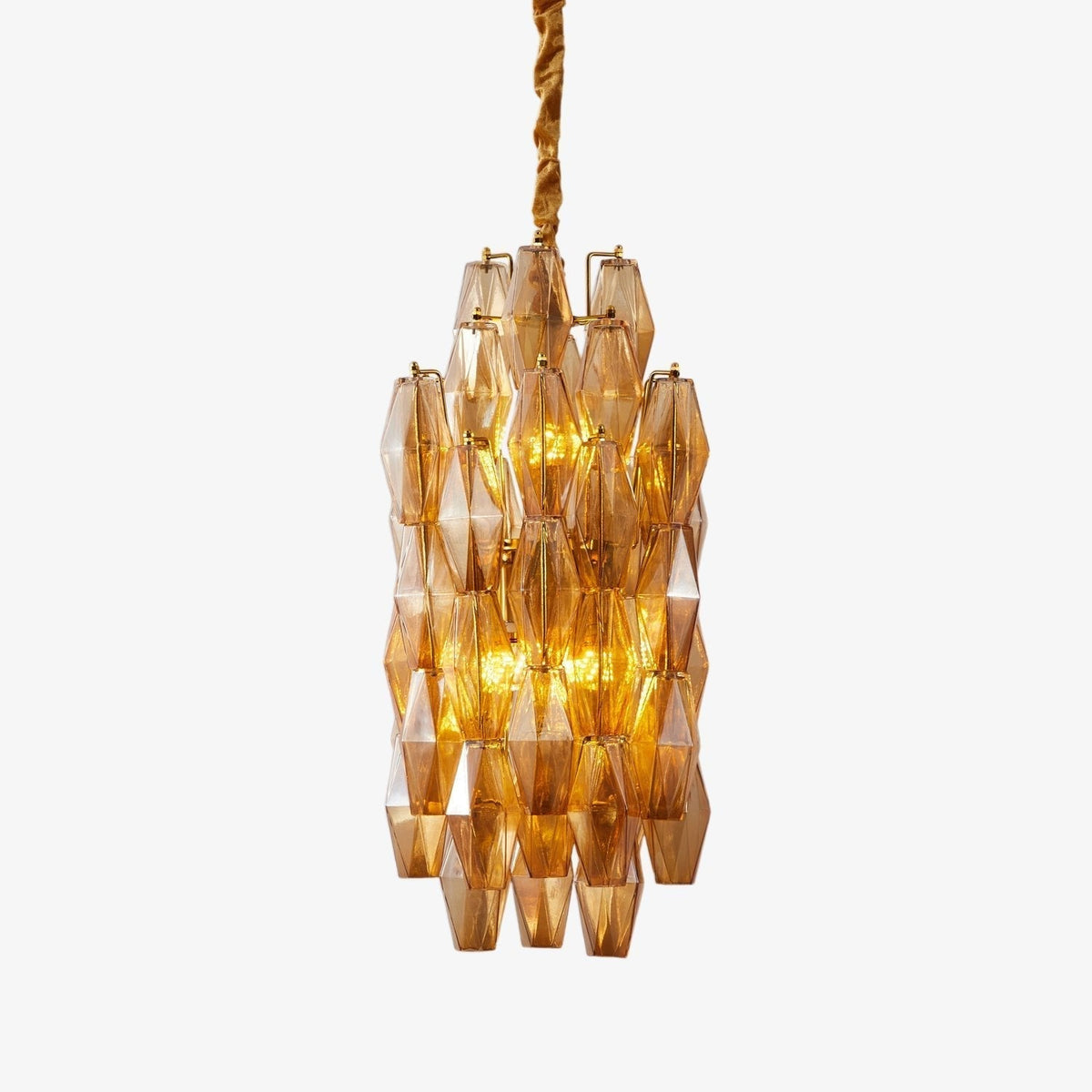 Lioraian Chandelier Amber Prism Long Cascading Glass Vintage