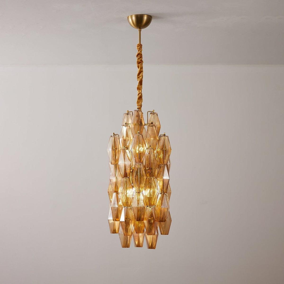 Lioraian Chandelier Amber Prism Long Cascading Glass Vintage