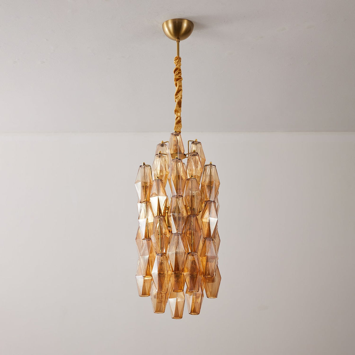Lioraian Chandelier Amber Prism Long Cascading Glass Vintage
