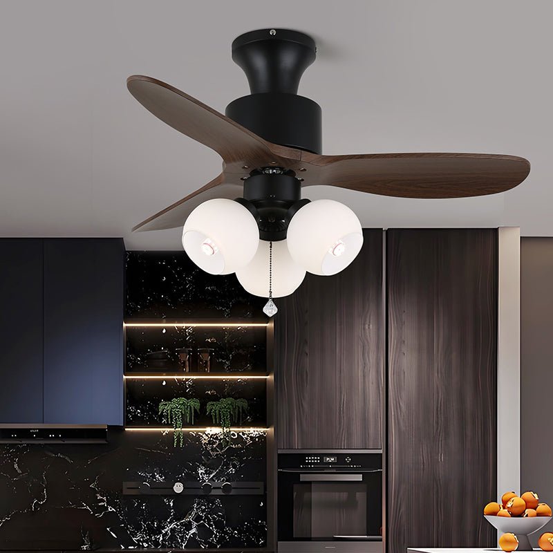 Elvuella Vintage Glass Wood Ceiling Fan Light