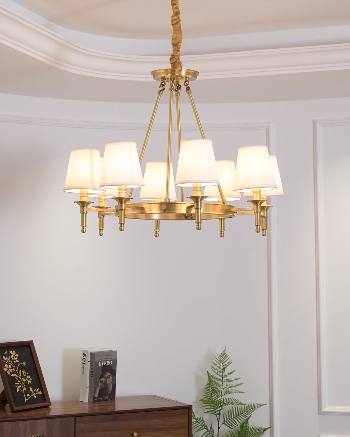Dyvlen Chandelier Brass Linen Modern 8-Light