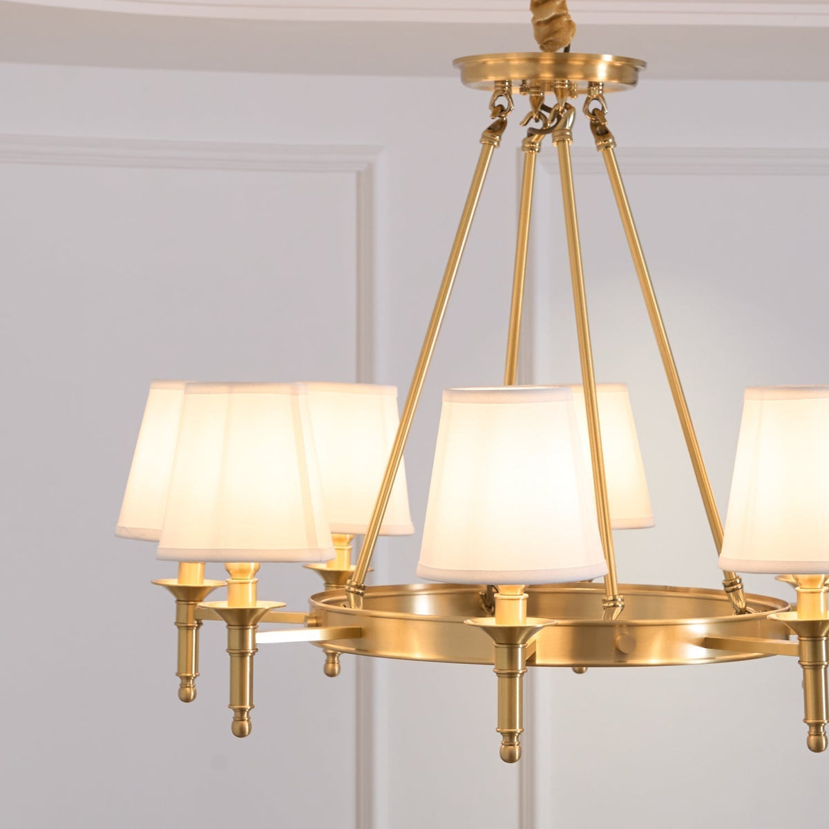 Dyvlen Chandelier Brass Linen Modern 8-Light