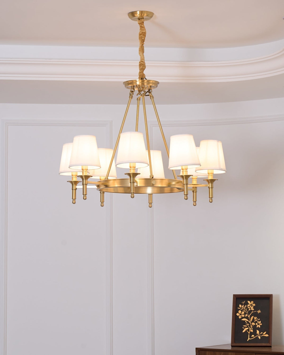 Dyvlen Chandelier Brass Linen Modern 8-Light