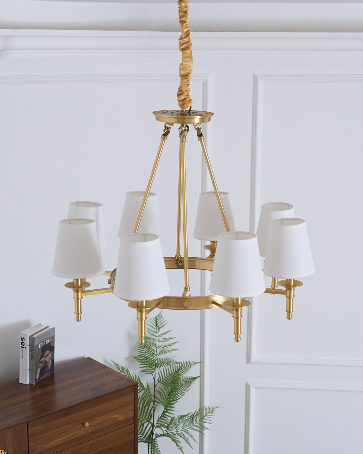 Dyvlen Chandelier Brass Linen Modern 8-Light