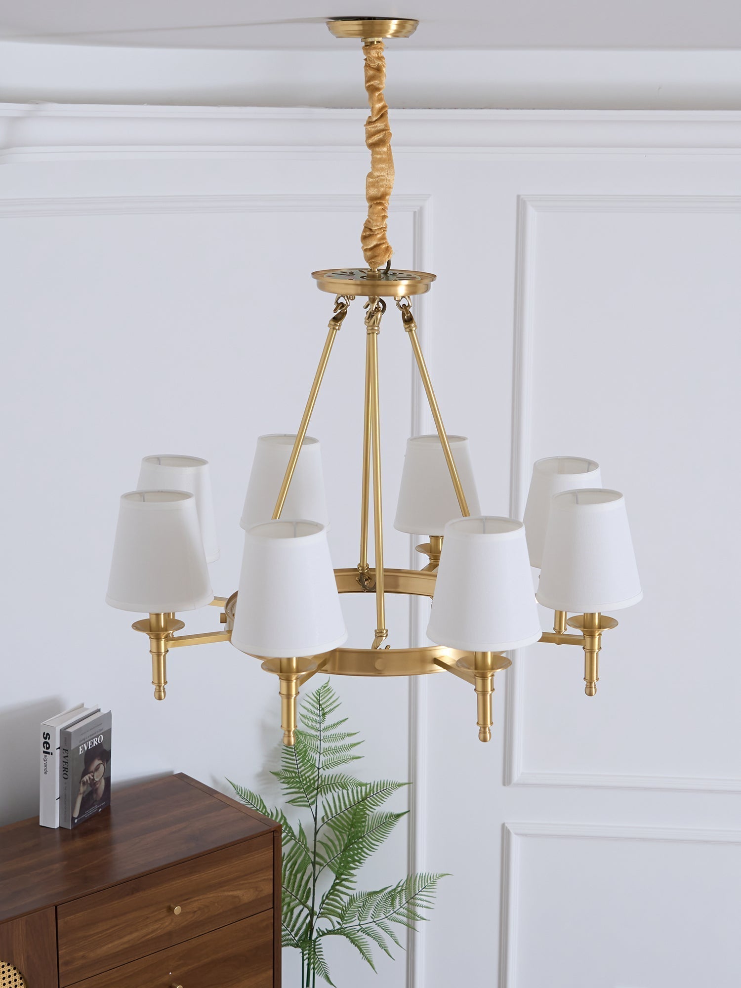 Dyvlen Chandelier Brass Linen Modern 8-Light