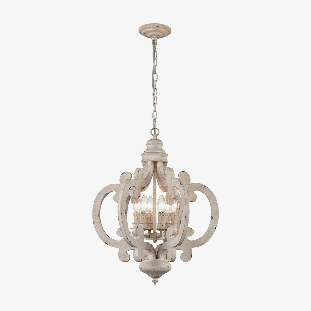 Rinaian Chandelier Scroll Wood Whitewashed Rustic