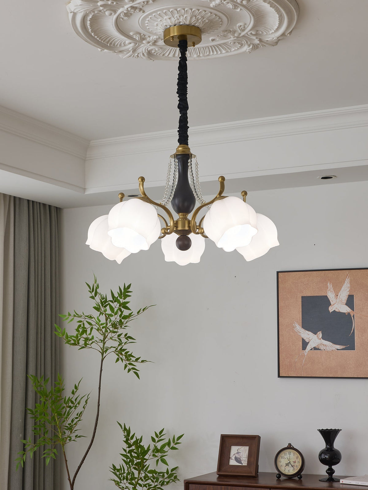 Elvorine Chandelier Wood Glass Vintage
