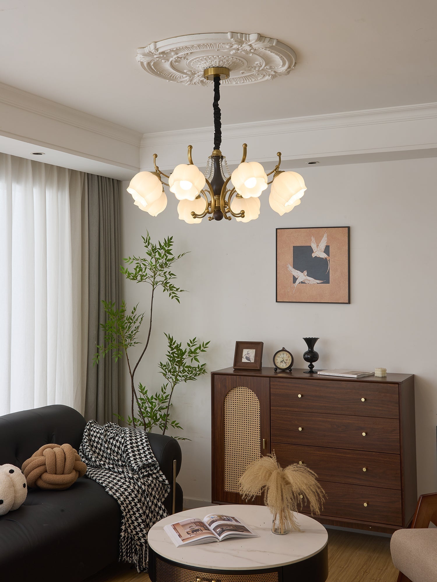 Elvorine Chandelier Wood Glass Vintage