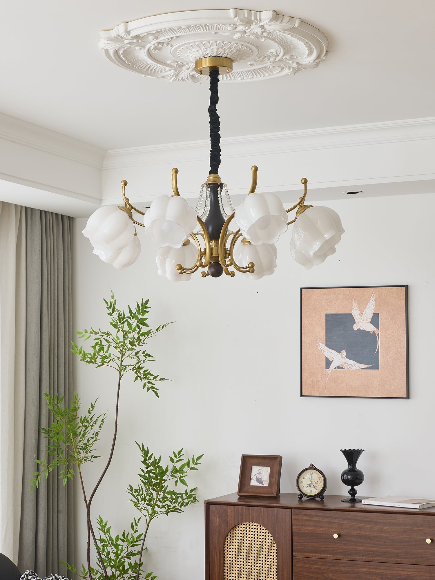 Elvorine Chandelier Wood Glass Vintage