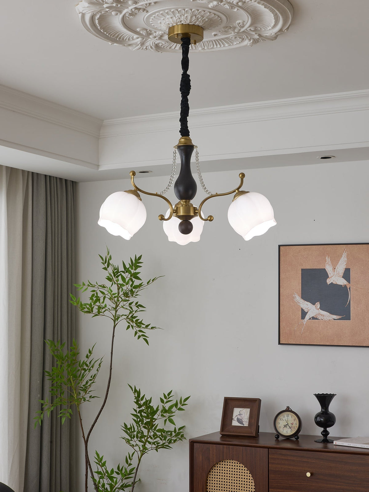 Elvorine Chandelier Wood Glass Vintage