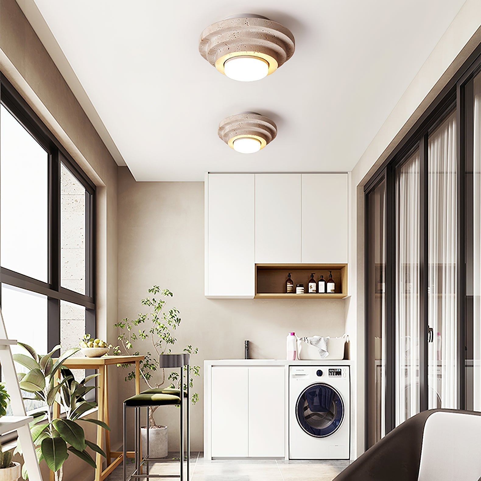 Zadoraris Tiered-Disc Travertine Ceiling Light